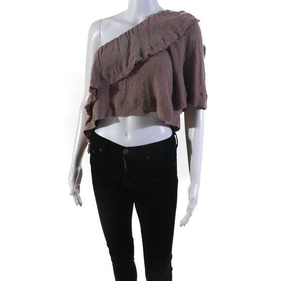 A Piece Apart Women's Cotton Short Sleeve One Shoulder Crop Top Pink Size 2 - Picture 2 of 6